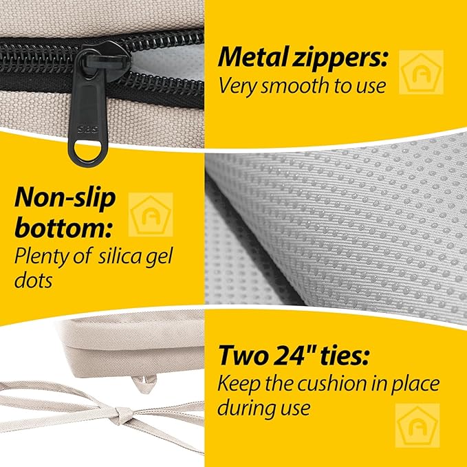 AAAAAcessories Outdoor Seat Cushions for Chairs, Waterproof, Fade-Resistant Patio Furniture Replacement Cushions, 20" x 20" x 3", Set of 2, Khaki Beige