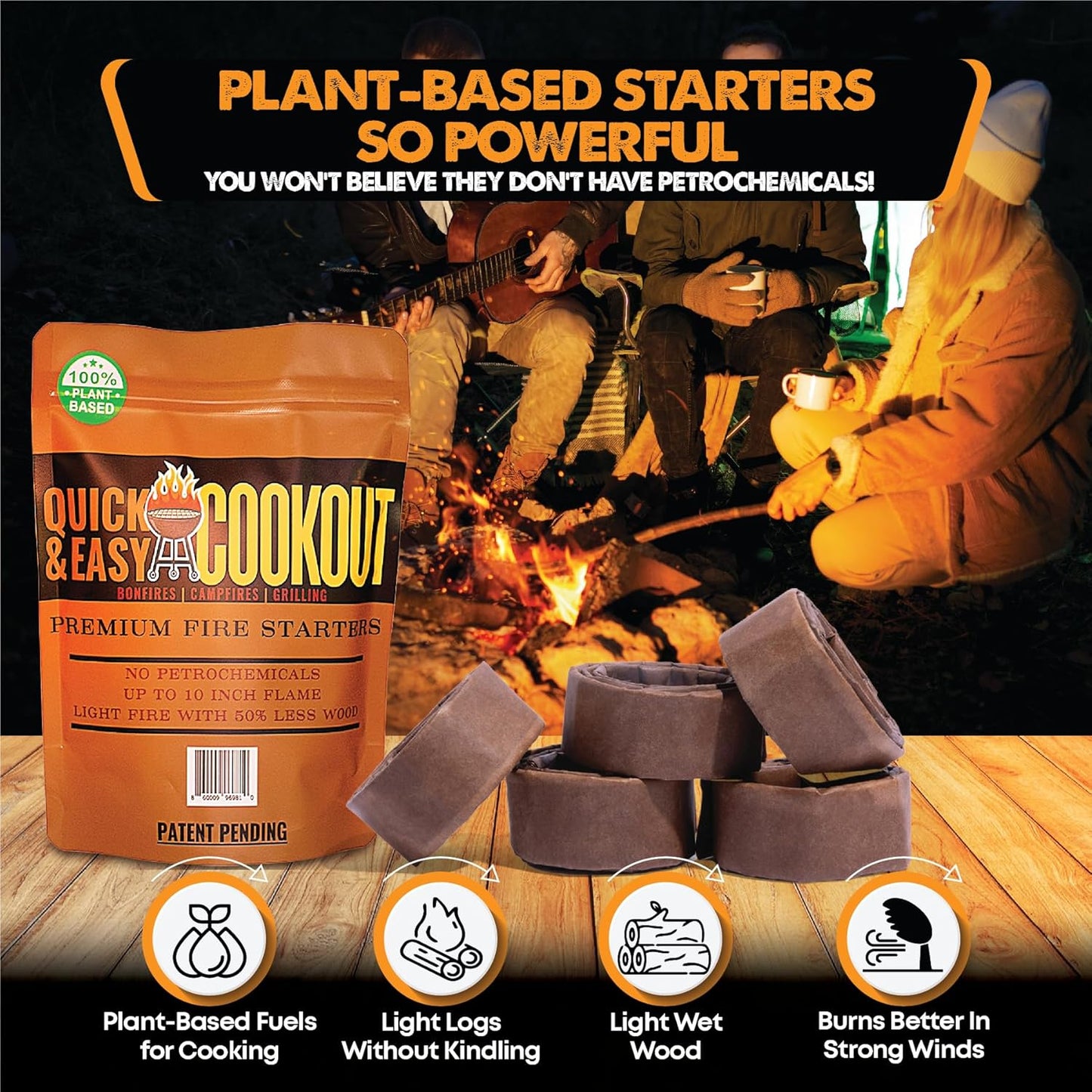 Start Fires Fast with Zero Effort! The Most Powerful Fire Starter You Will Ever Use. Plant-Based Fuels Only. Light Wet Logs Without Kindling. Patent-Pending. for Camping, Fire Pits, Survival