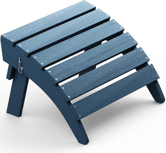 SERWALL Folding Adirondack Footrest Without Assembly, All Weather Use Adirondack Footstool, Blue
