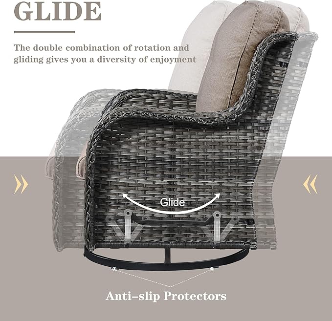 4 Piece Patio Furniture Set - Outdoor Glider Bench with Swivel Rocker Chairs and Coffee Table, High Back Small Outdoor Conversation Furniture Sets for Deck Sunroom Balcony Backyard