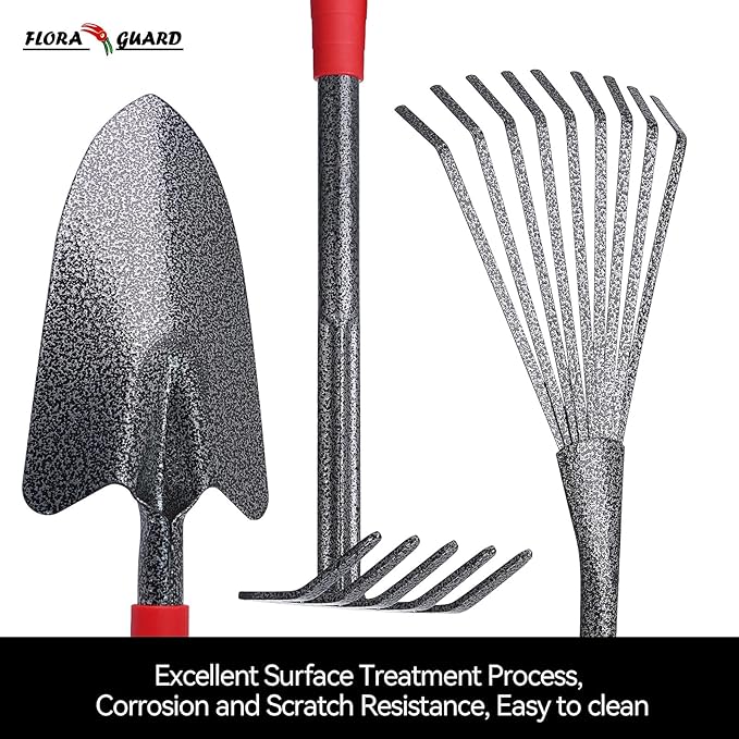 FLORA GUARD FLORA GUARD Garden Tool Set， 6 Piece Heavy Duty, Large Size Gardening Hand Tools, Sturdy & Durable, Classic Utility Gardening Gift for Seniors and Women
