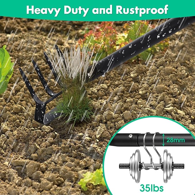 Garden Hoe- 62 Inch Long Stirrup Hoe Garden Tools Cultivator for Weeding, Heavy Duty Garden Hoe for Gardening Weeding with Adjustable Handle Scuffle Garden Hula Hoe with Rake,Loop Stirrup Hoe Weeder
