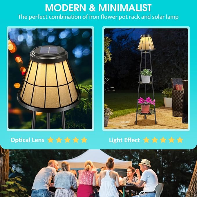 2 Pack Solar Lights Outdoor with Plant Stands, Solar Floor Lamp Metal Tripod Patio Lights for Garden Yard Pathway Driveway Front/Back Porch Decoration