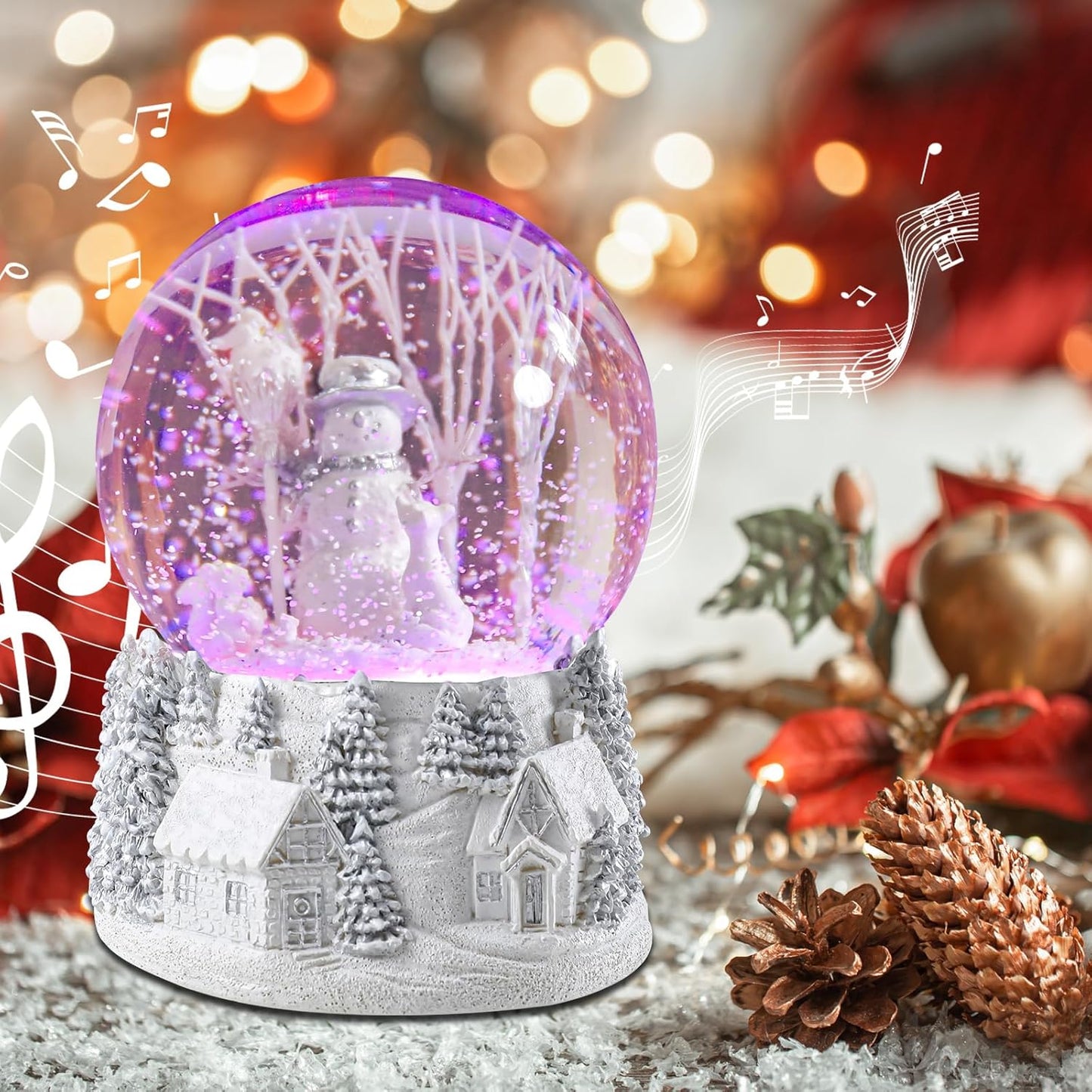 MUMTOP Christmas Snow Globes, Snow Globes Christmas with Music, Snowman Snow Globe, A World Covered in White Snowglobe Color Changing LED Lights Birthday Gift Decor for Kids Girls and Boys