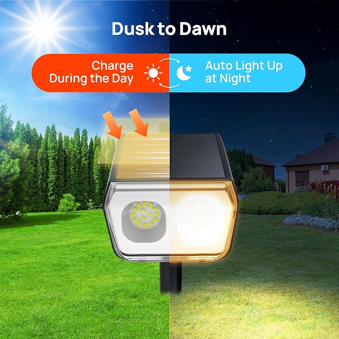 Consciot Solar Spot Lights Outdoor Waterproof, 24 LED Dusk-to-Dawn Solar Spotlight, 2 in 1 Adjustable Wall Lights, Warm White Solar Landscape Spotlights for Garden Yard Wall Walkway, 2 Pack