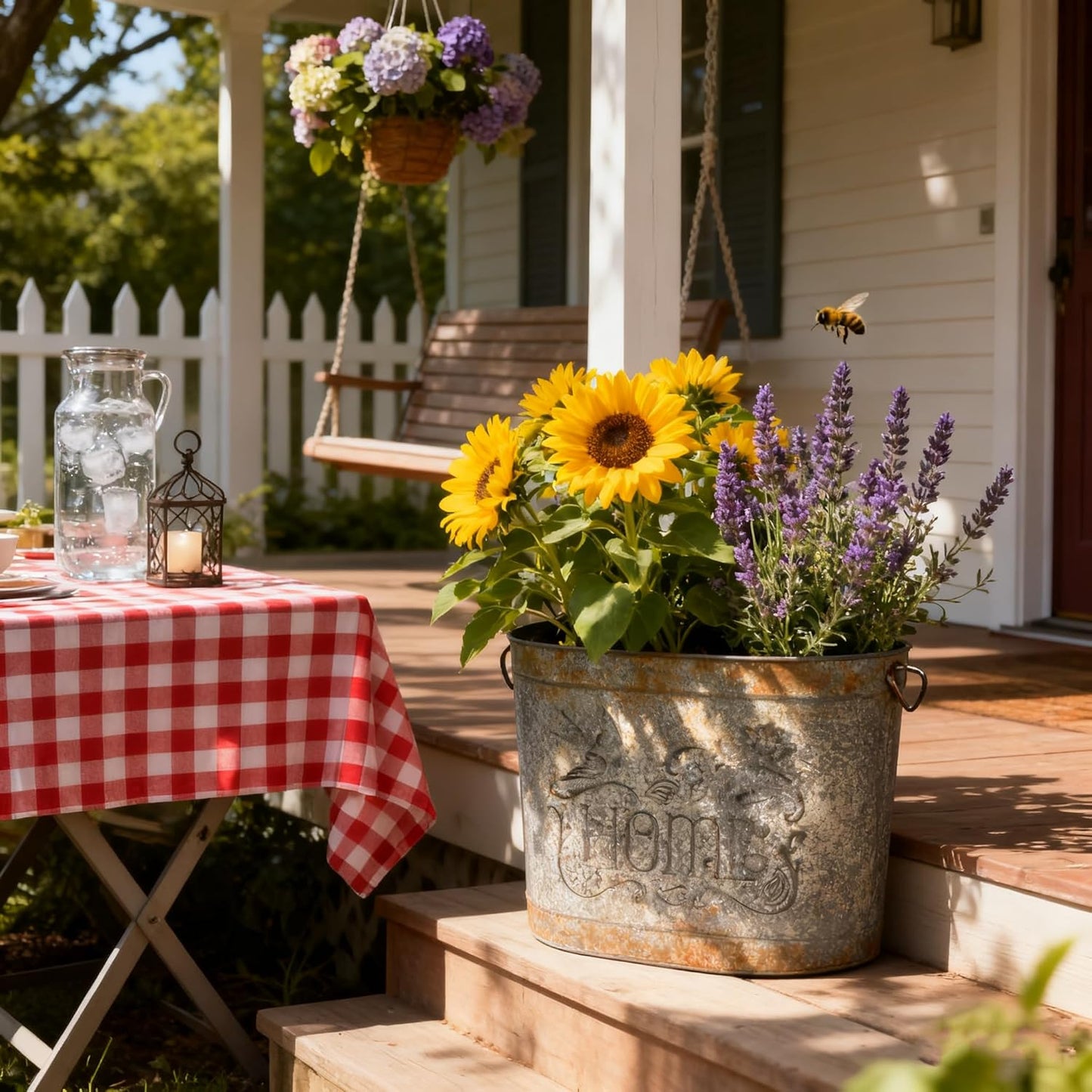 Set of 2 Vintage Distressed Metal Planter, Decorative Flower Buckets with Floral Embossing, Rustic Farmhouse Flower Pot for Herbs Succulents, Wedding Party Home Decor Accents