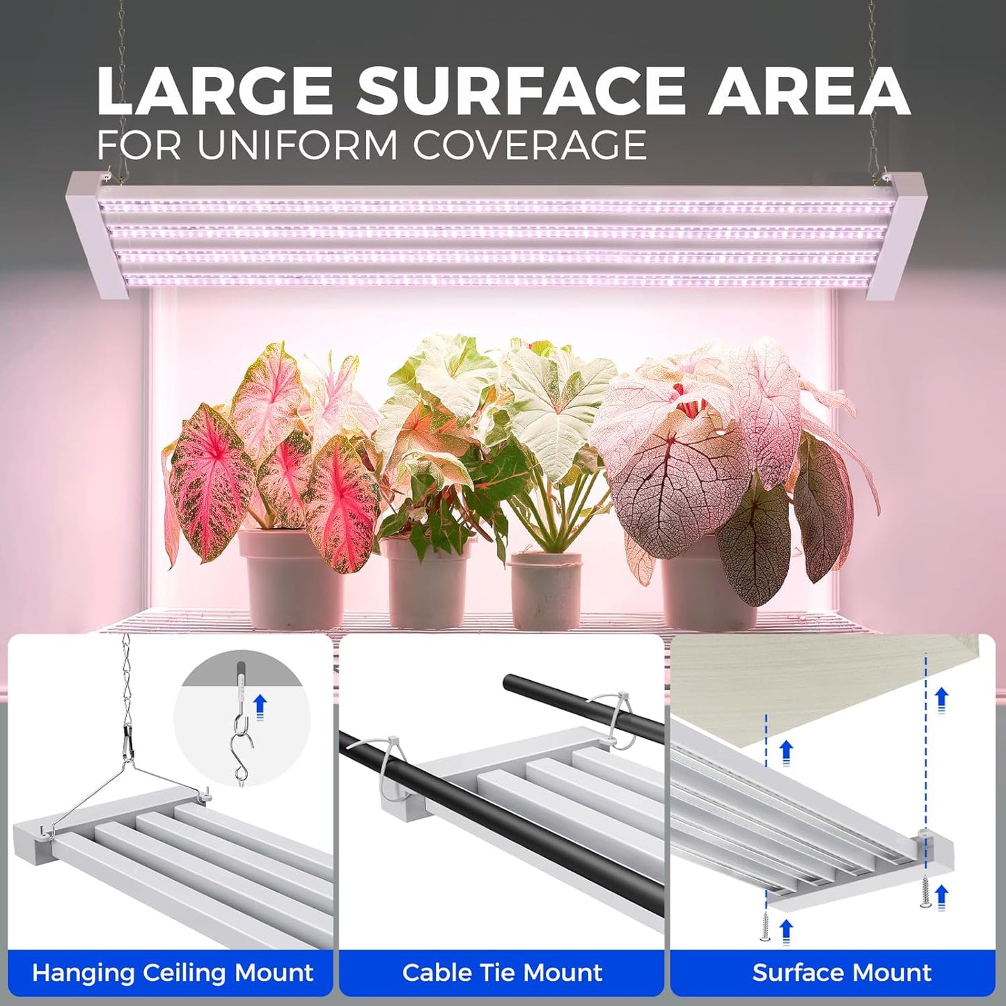 Barrina TX-L63 3FT LED Grow Light, 126W (2 x 63W), 4 Panels Wider Coverage, Full Spectrum, High PPFD, Super Bright, Linkable, Hanging Fixture, Plant Stand with Grow Light for Indoor Seeding, 2 Packs