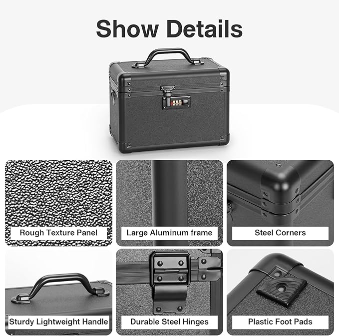 Combination Lock Box - 15.1x9.4x8.7 Inch - Security Lock Boxes for Medicine, Locking Storage Box for Personal Items Passports and Documents, Lockable Lockbox for Office Business, Black