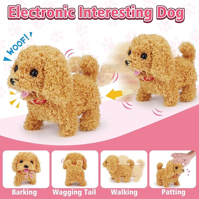 Tsomtto Interactive Dog Toy Walking Barking Veterinarian Playset for Kids Puppy Stuffed Animal with Carrier & Accessories Pretend Play Toys Vet Kit Electronic Pets 3 4 5 6 Year Old Girl