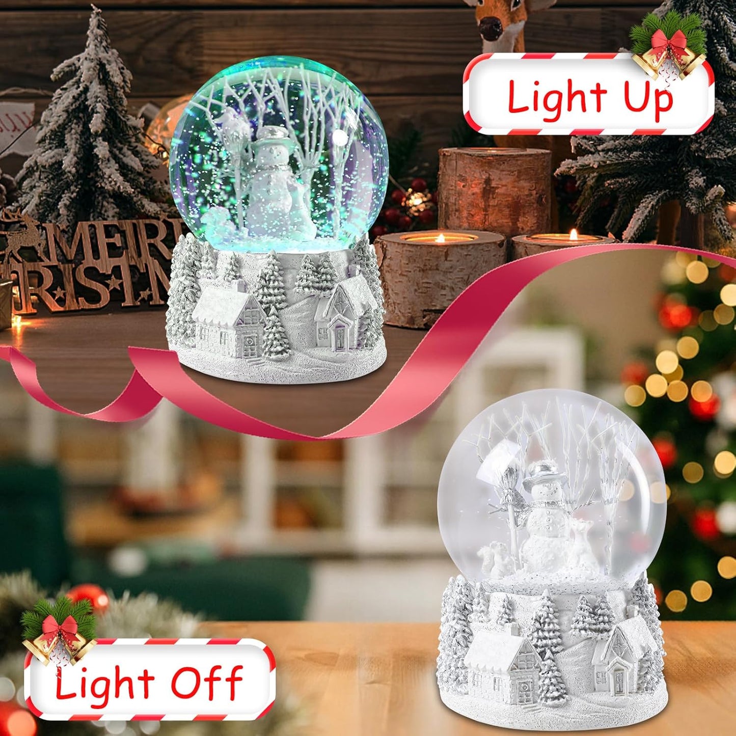 MUMTOP Christmas Snow Globes, Snow Globes Christmas with Music, Snowman Snow Globe, A World Covered in White Snowglobe Color Changing LED Lights Birthday Gift Decor for Kids Girls and Boys
