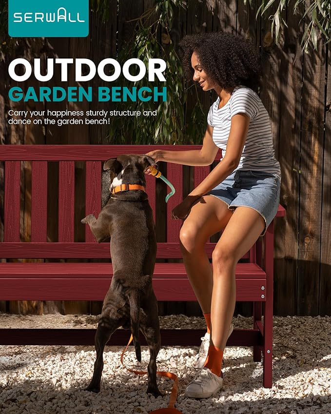 SERWALL Outdoor Bench, HDPE Outdoor Benches Weatherproof, 2-Person Garden Bench with 660 lbs Weight Capacity, Patio Benches for Outdoors, Garden, Porch, Backyard and Park, Red, 6 Pack