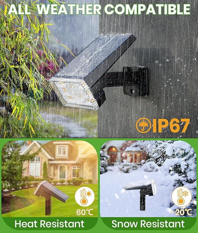 Large Panel Solar Spot Lights Outdoor 4 Pack, [58 LED/3500K/3 Modes] Solar Pathway Lights Waterproof IP67, Auto On/Off, 2-in-1 Wall Light Outdoor Light for Tree Yard Garden Pathway