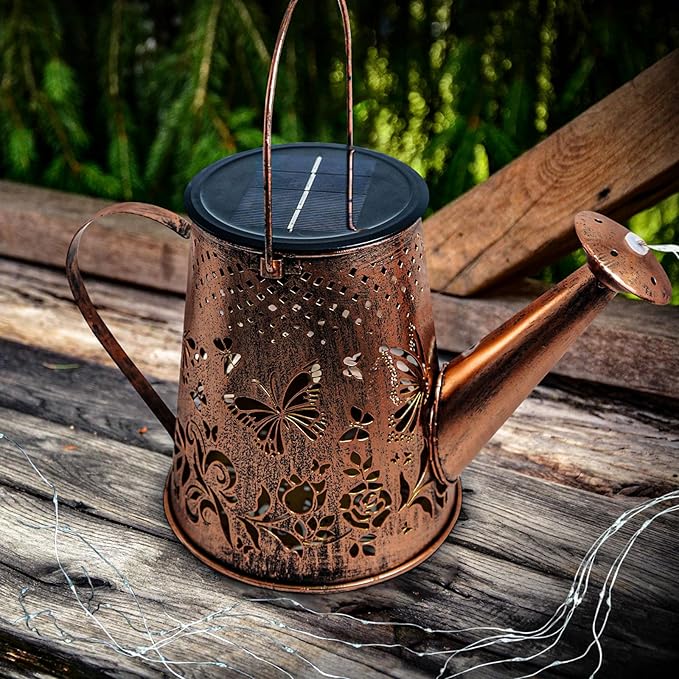 Anordsem Solar Watering Can Lights: Garden Light Outdoor Waterproof for Yard Decorative - Butterfly Hanging Lantern with Hook Patio Path Proch Decor - Gardening Gifts for Women Mom Grandma