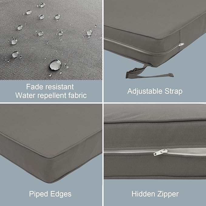 LVTXIII Patio Chair Cushions 19"x19"x3", Water-Repellent Outdoor Seat Cushions for Patio Furniture, Square Chair Pads with Ties for Home Garden Decoration, Set of 2, Dark Grey