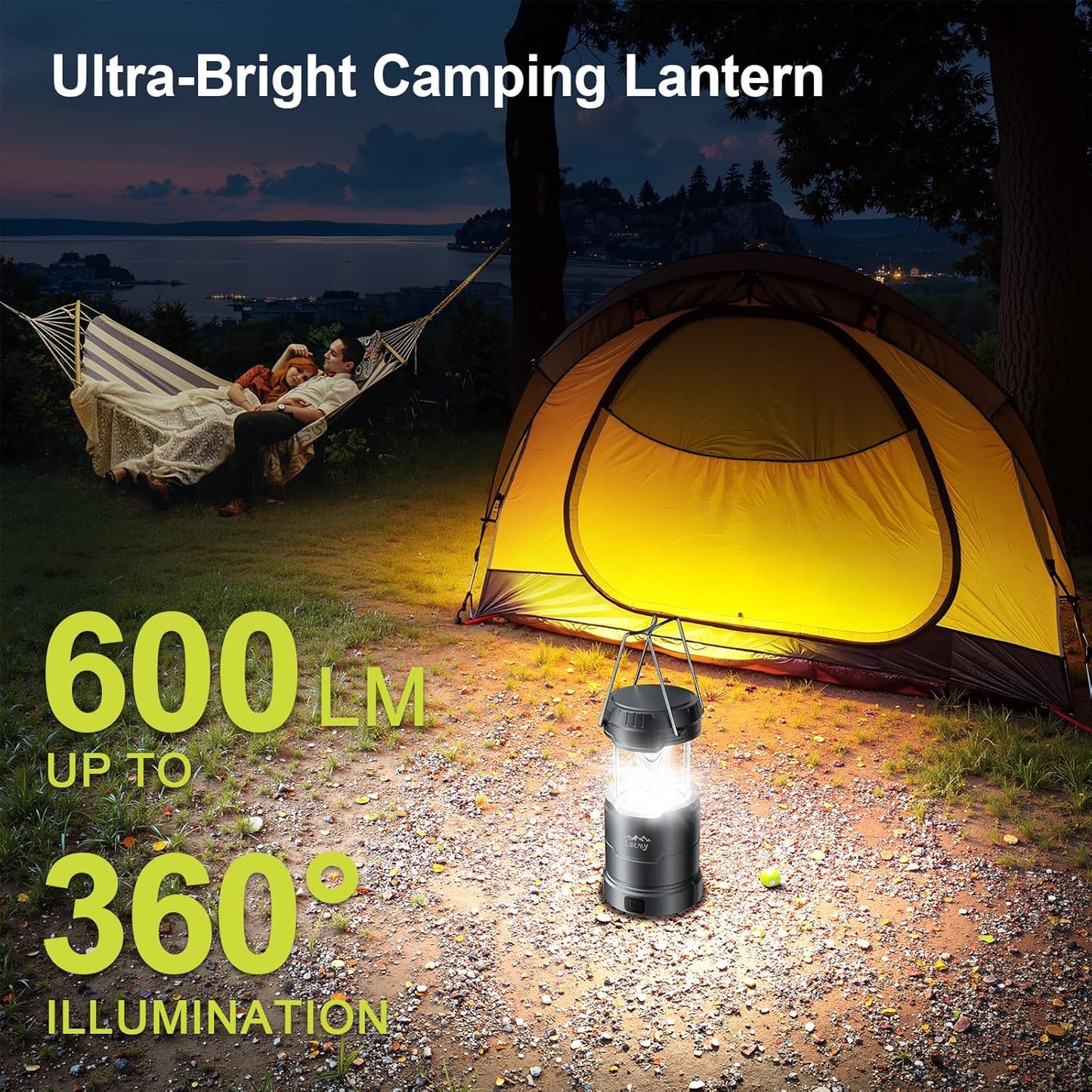LETMY LED Camping Lantern for Power Outages, 3 Color Modes & Dimmable Battery Powered Lantern, IPX4 Waterproof & Collapsible, Lanterns Flashlight Survival Kits for Emergency Hurricane Hiking, 2 Pack