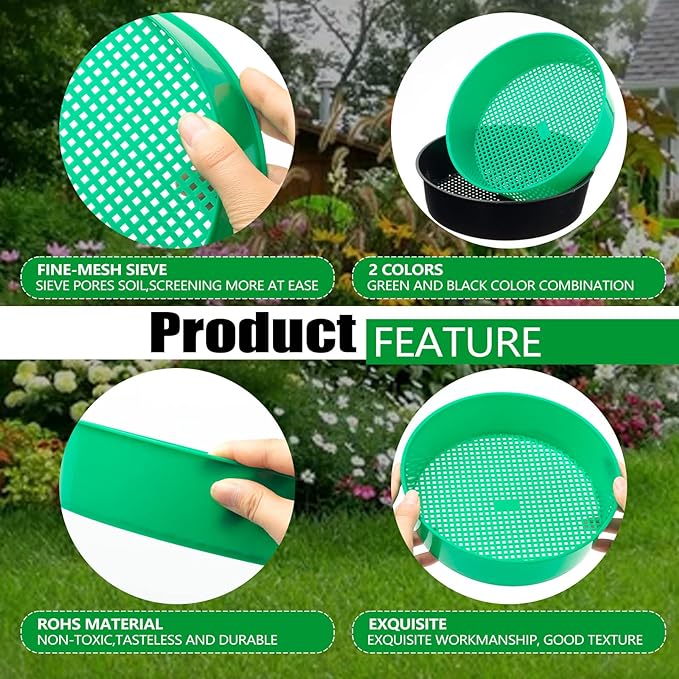 4 Pack Rock Garden Sieve Soil Sifter, Round Plastic Gardening Soil Sifting Pan Sand Sifter Set, Compost Sifter Rock Sifter Dirt Sifter for Small Gravel, Soil, Sand