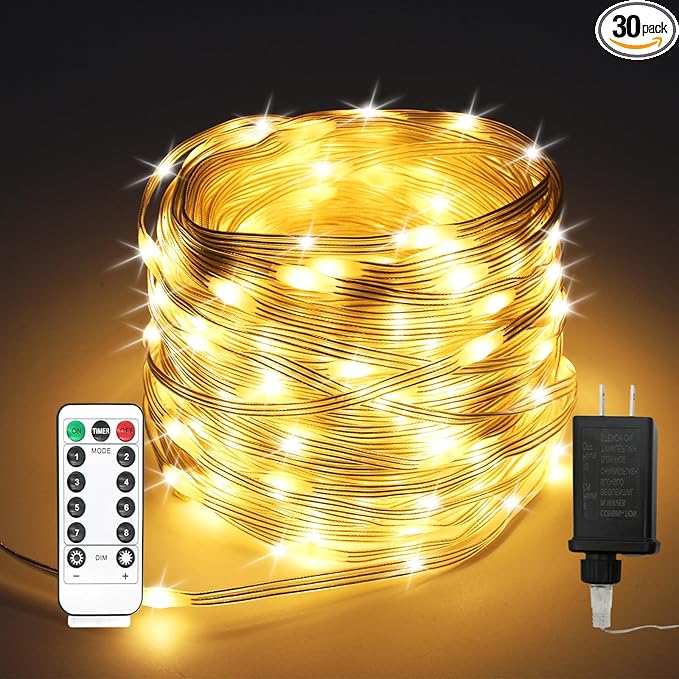 300 LED Fairy Lights Plug in - 100ft Waterproof Twinkle Lights for Bedroom, Outdoor & Indoor, 8 Modes Timer String Lights with Adapter - Warm White LED Fairy Lights for Garden, Christmas Decor