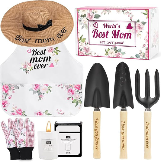 Pink Gardening Tools, Garden Tool Set for Women, 7 Piece Womens Gardening Kit with Gardening Hand Tools Straw Hat Floral Gardening Apron and Gloves,Gardening Gifts for Women Pink