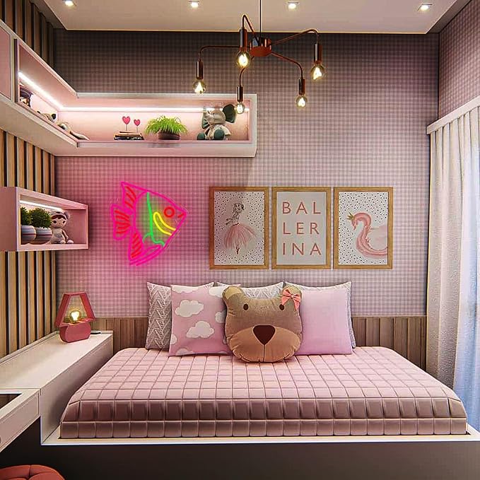 Fish Neon Sign Colorful Fat Headed Fish Neon Light Dimmable LED Neon Light for Wall Decor USB Powered Animal Light Up Sign for Bedroom Ocean Museum Boys And Girls Gifts