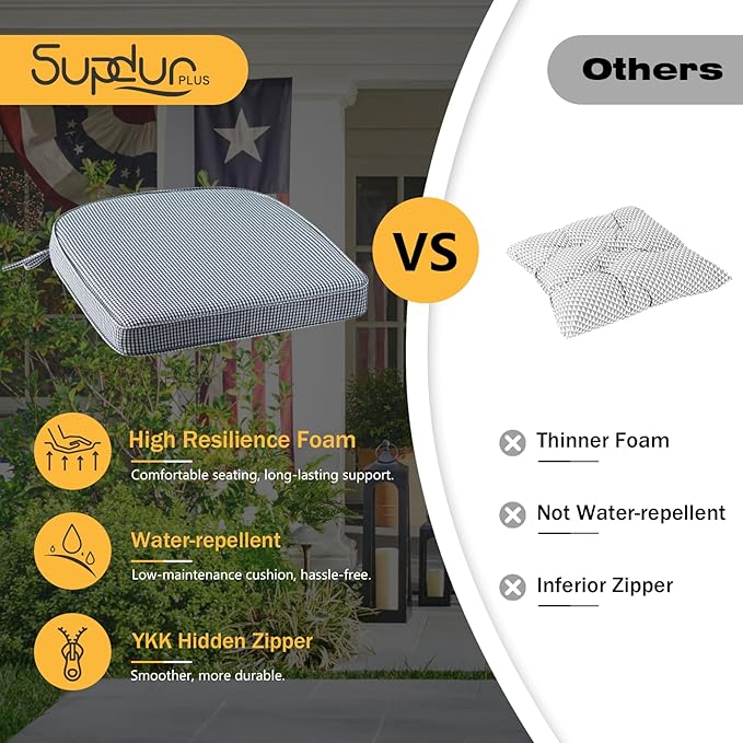 Outdoor Round Corner Seat Cushion, 17"x16"x2", Set of 4, Non Slip Seat Cushion Pads with Removable Cover for Patio Furniture, Garden Yard Lawn, Black White Mini Check