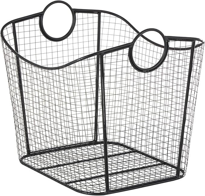 Deco 79 Metal Decorative and Functional Storage Basket Deep Basket Organizer with Round Handles, Basket for Storage 20" x 18" x 20", Black