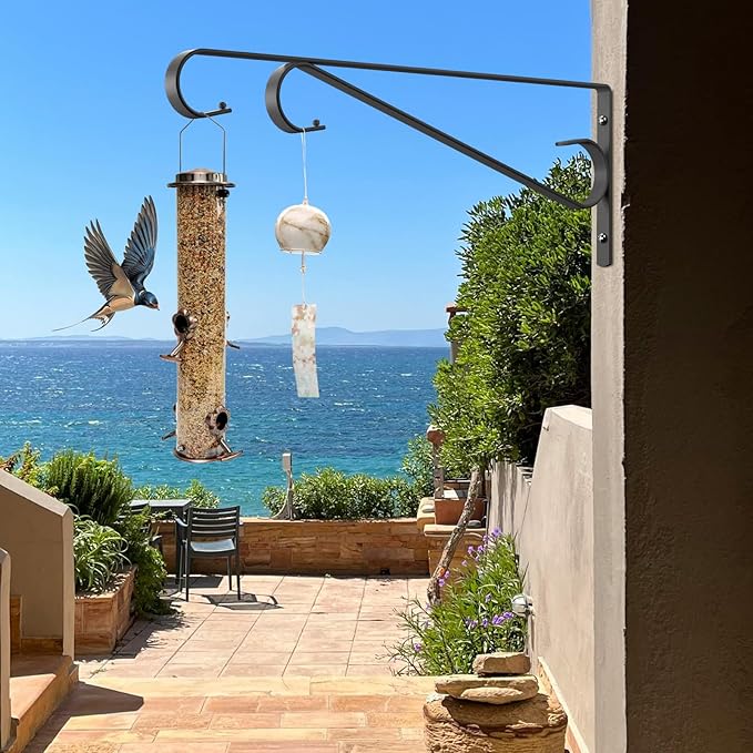 Plant Hangers Outdoor (2 Pack-15.5 Inch Black) Plant Hooks Heavy Duty Iron Plant Hanger Hook for Wall, Hanging Plant Bracket for Planters, Bird Feeders, Lanterns, Wind Chimes, Outdoor