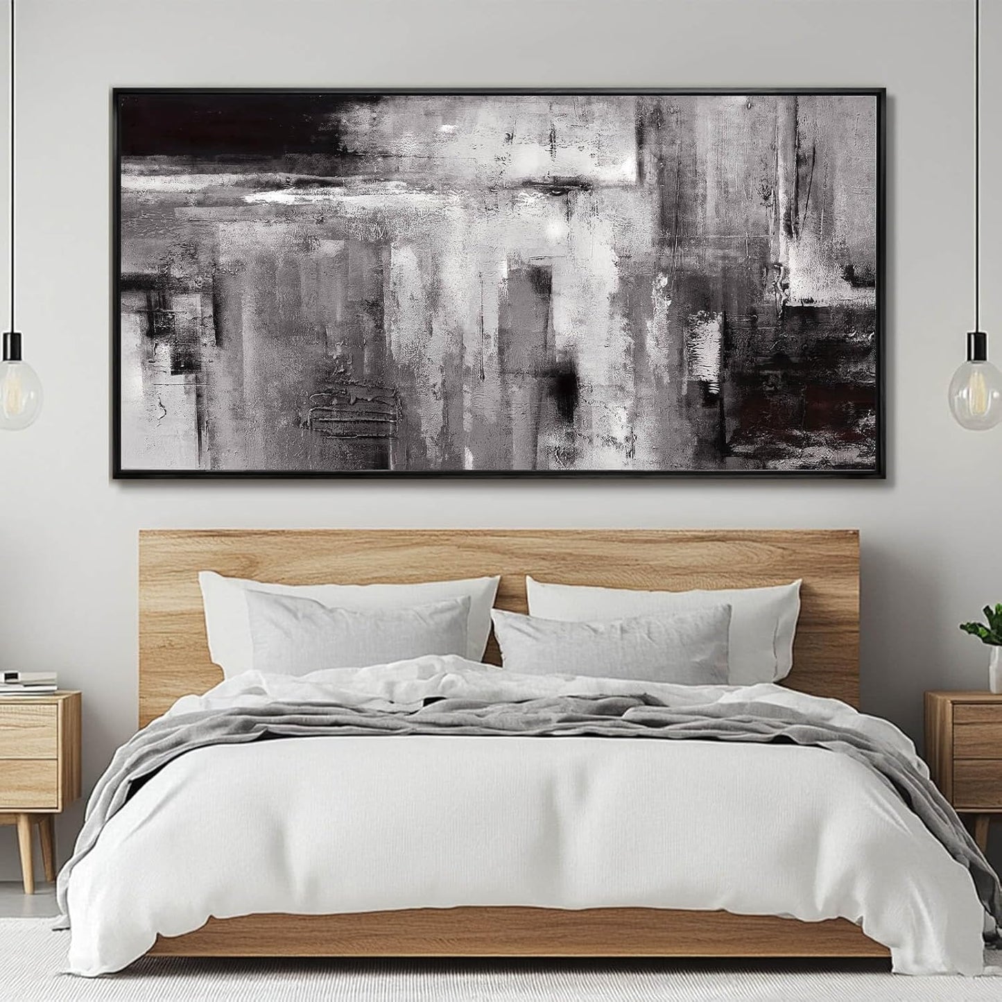 Large Framed Canvas Wall Art Black and White Abstract Art Painting for Bedroom Living Room Wall Decorations 29"x 58" Office Wall Decor