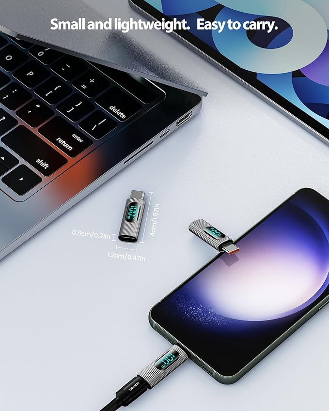 USB C Adapter, 2Pack 100W USB C Female to USB C Male Extension Adapter Type C Power Meter Tester with Digital Display for iPad Pro iPhone 15 Pro Max MacBook Pro Laptop