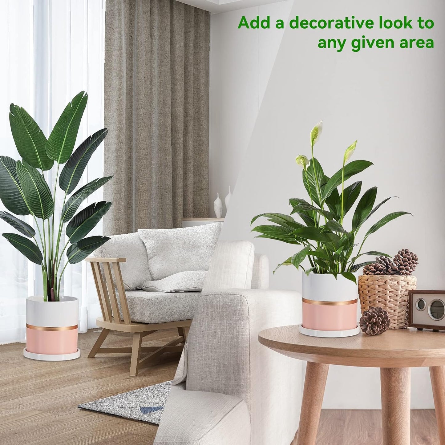 Ekirlin 6 inch Plant Pot - Ceramic Flower Planters Indoor - Modern Succulents Containers with Drain Hole Saucer, Decorate Home, Office & Outdoor (Pink)