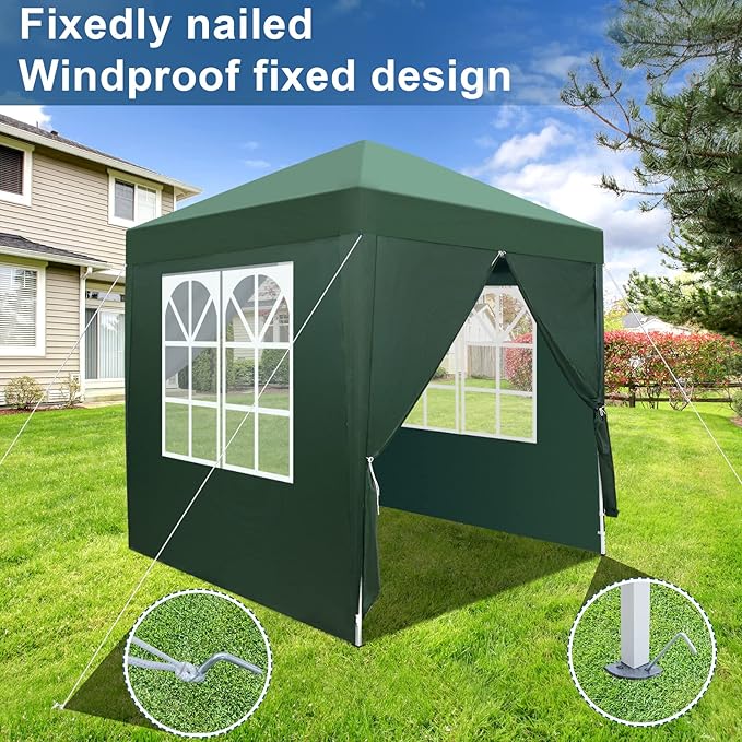 Outvita 6.5x6.5ft Pop Up Canopy Tent, Outdoor Instant Shelter Folding Canopy with 4 Side Walls and Carry Bag for Commercial Events, Party, Backyard BBQ, Camping Green