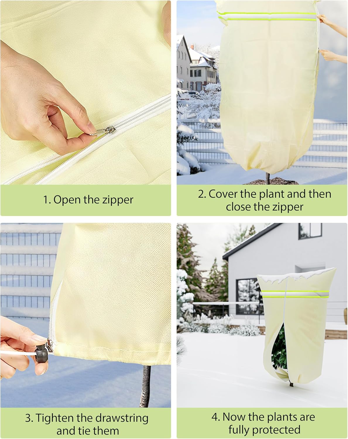 Upgrade Plant Cover Freeze Protection, 2 Packs 39"x47" 3 oz/yd² Thicken with Reflective Strip Frost Cloth Blankets for Trees Drawstring Bag Reusable with Zipper for Potted Cold Weather Garden