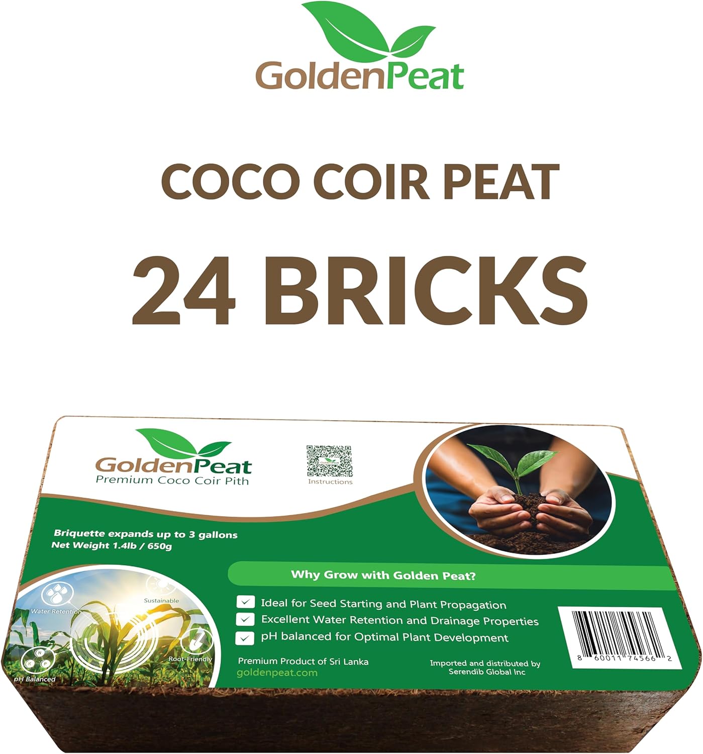 Organic Coconut Peat Bricks (650g X 24 Pack) – Low EC, Sustainable Growing Medium for Gardens, pots, and Seed Starters. Just add Water to Transform Each Brick into 8-10L of Fluffy Nutrient-Rich Coir