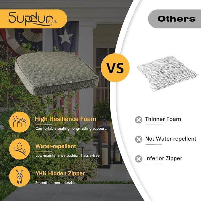 Outdoor Outdoor Round Corner Seat Cushion, 17"x16"x2", Set of 4, Non Slip Seat Cushion Pads with Removable Cover for Patio Furniture, Garden Yard Lawn, Dark Black Tan Stripe