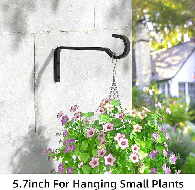5.7 Inch 2 Pack Heavy Duty Outdoor Plant Hangers for Hanging Baskets, Iron Hanging Plant Brackets for Hanging Plants Outside, Metal Plant Hooks Plant Wall Hooks for Hanging Lantern, Bird Feeder