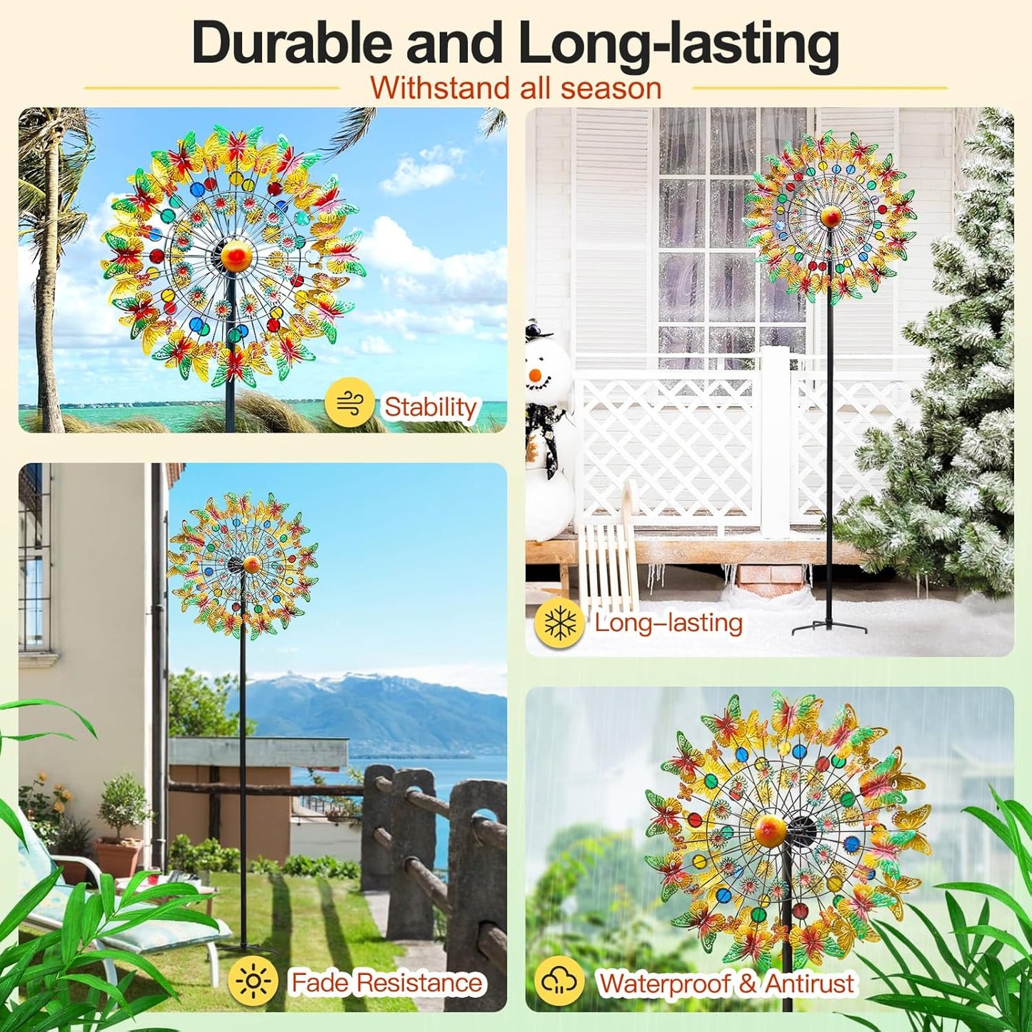 Lairander Butterfly Outdoor Wind Spinners, 84'' Large Garden Wind Spinner, Metal Yard Art Wind Sculptures & Spinners, Garden Decor for Outside Yard Ornaments Clearance Gift for Family