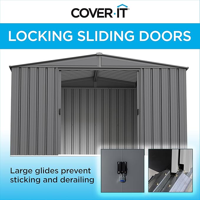 Cover It 6' x 4' Galvanized Steel Outdoor Storage Shed with Pent Roof and Lockable Sliding Doors, Weather-Resistant Steel Storage Shed for Backyards, Tan