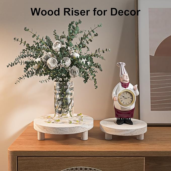 3 Pcs Wood Plant Stand Indoor Outdoor, Round Wood Riser for Decor 6/8/10" Wooden Stool Display Stand Flower Pot Holder Small Planter Tray Modern Potter Decorative for Desktop Counter Room