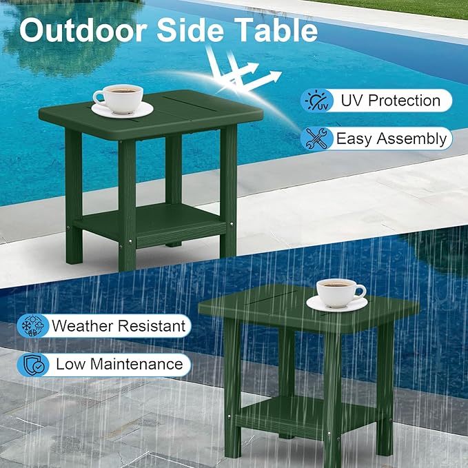 Outdoor Side Table - 2-Tier Storage All Weather Outdoor End Table for Patio - HDPE Morden Easy Maintenance Adirondack Side Table for Pool Porch Balcony Garden Lawn Backyard Outside Indoor