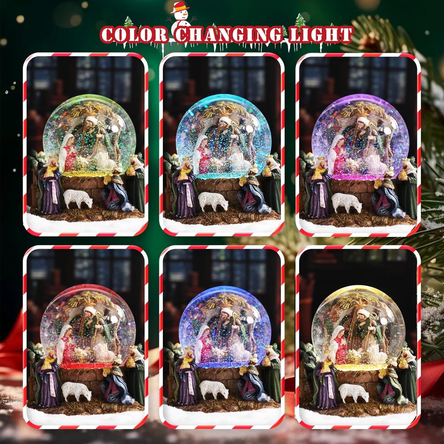 MUMTOP Christmas Snow Globes, Snow Globes Christmas with Music, Color Changing Lights Manger Nativity Scene Snowglobe for Kids, Girls and Adults Gift Decoration