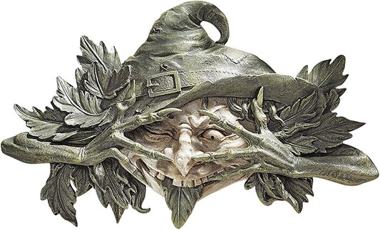 Design Toscano Poison Ivy Forest Witch Greenman Wall Hanging Sculpture, 15.5" Wx2 Dx9.5 H, two tone stone