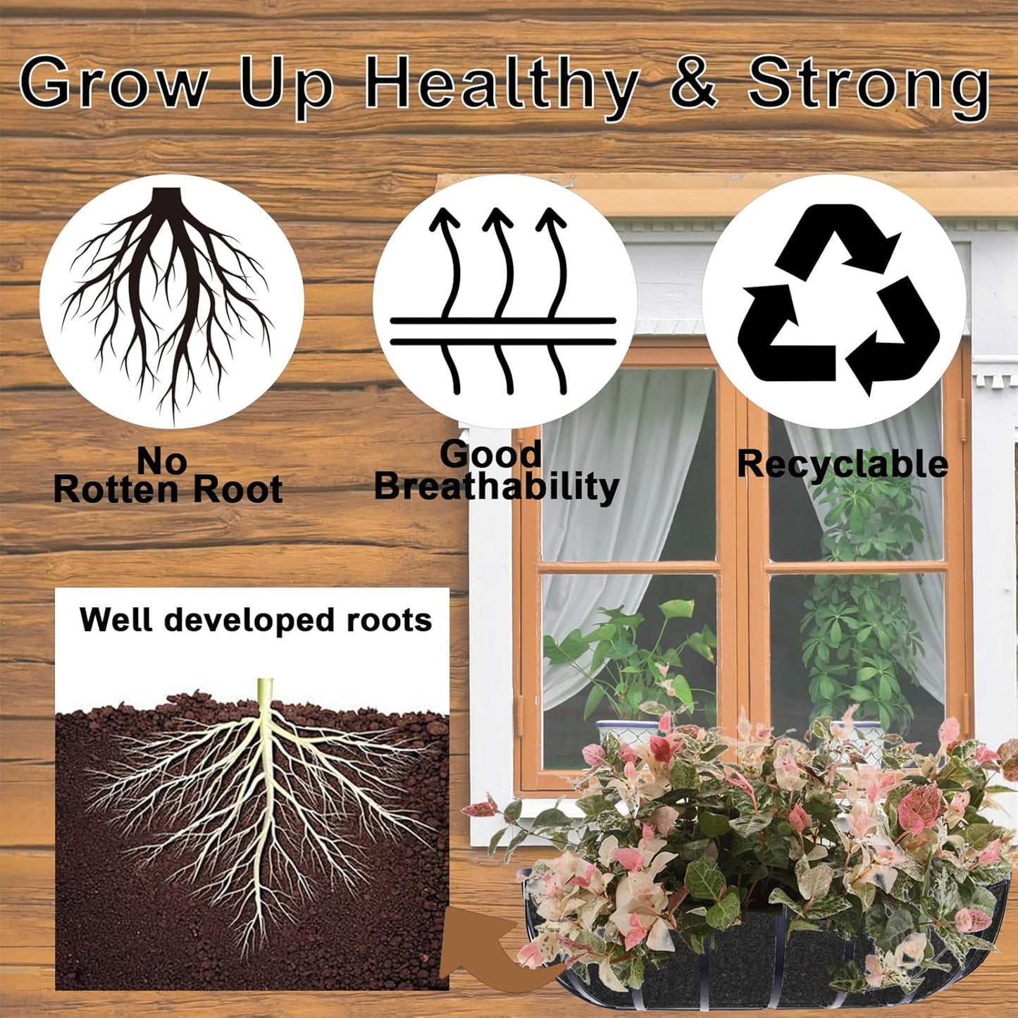 1-Pack 30in Planter Liners - Breathable Felt Hanging Basket and Window Box Liners - Prevent Root Suffocation and Bird Damage - Black