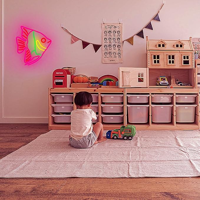 Fish Neon Sign Colorful Fat Headed Fish Neon Light Dimmable LED Neon Light for Wall Decor USB Powered Animal Light Up Sign for Bedroom Ocean Museum Boys And Girls Gifts