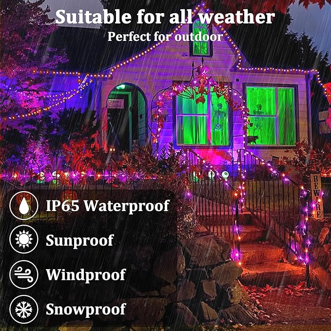2-Pack 200FT Halloween Solar String Lights for Outside, 600 LED Extra-Bright Solar Light Outdoor with 19 Modes & Timer, Waterproof Fairy Solar Lights for Garden Patio Tree Decorations Orange & Purple
