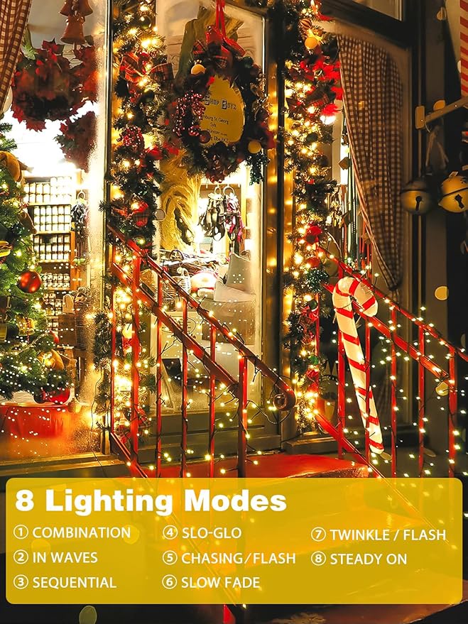 6 Pack 600 LED Solar String Lights for Outside, Solar Christmas Lights Outdoor Waterproof, Green Wire Twinkle Light with 8 Lighting Modes for Xmas Tree Wedding Party Garden Decorations (Warm White)