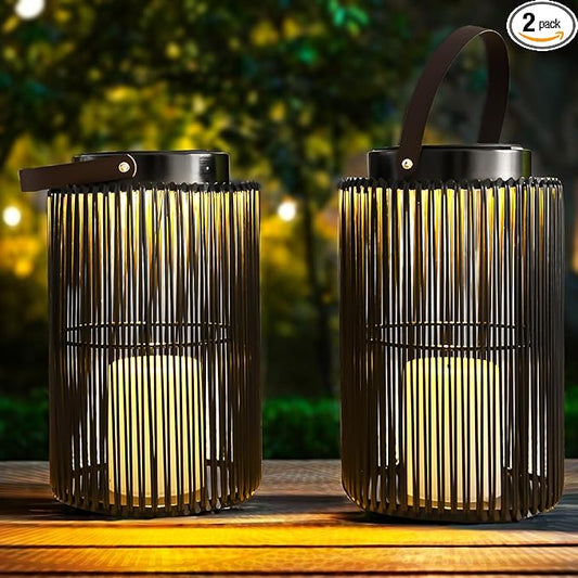 2 Pack Solar Lanterns for Outdoor Waterproof, ZBLUXBZ Outdoor Table Lamp for Outside Hanging Solar Lights, LED Garden Cordless Lights Perfect for Patio and Pathway Lighting (11-inch Height，Black)