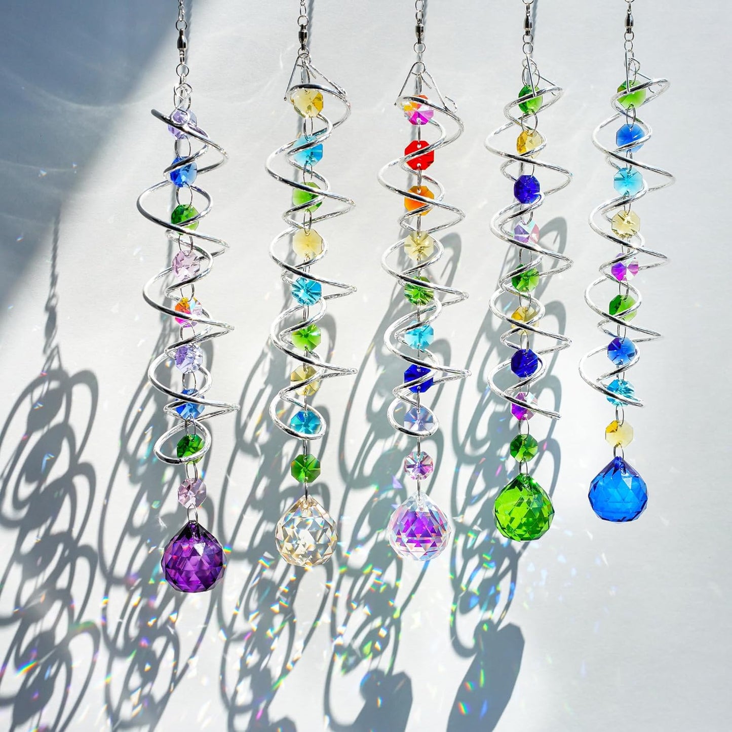 H&D HYALINE & DORA 5 Pack Sun Catchers Crystal Suncatchers for Windows Hanging Gazing Ball Spiral Tail Wind Spinners for Yard and Garden Indoor Home Decor