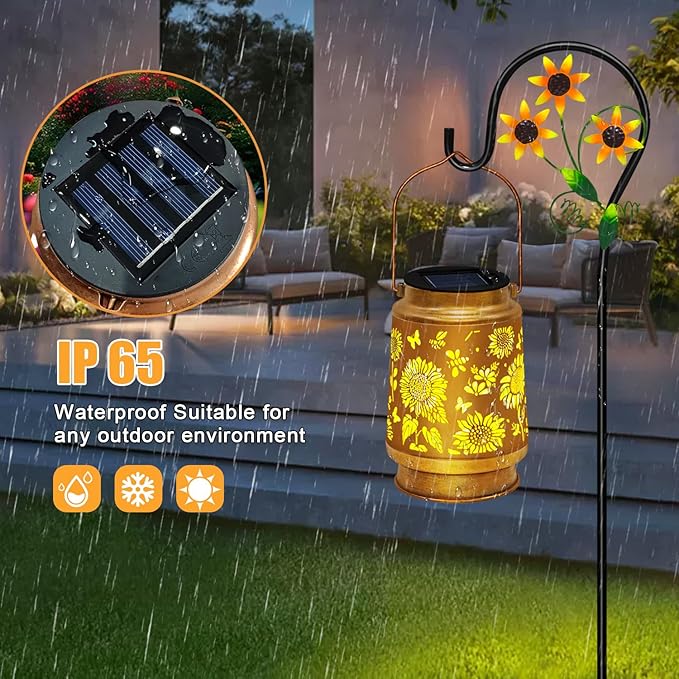 2 Pack Sunflower Solar Lanterns Outdoor Waterproof,Solar Lights Garden Decor Gifts for Mom Women Grandma Decoration Outside for Yard, Patio,Backyard,Porch
