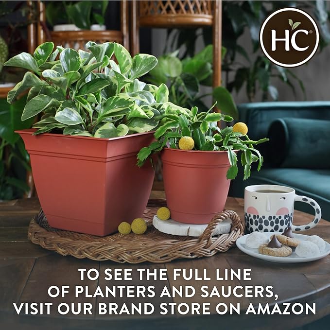 The HC Companies 10 Inch Eclipse Square Planter with Saucer – Indoor Outdoor Plant Pot for Flowers Vegetables Herbs, Teal