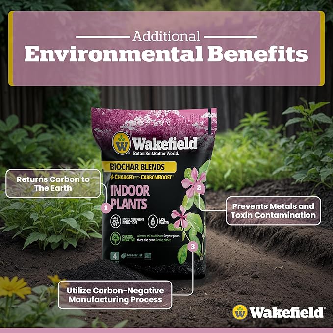 Wakefield Premium Biochar Indoor Plant Potting Mix with CarbonBoost – Professional Grade Soil for Houseplants & Indoor Plants – Organic Compost Potting Soil with Pine Bark and Worm Casting – 4 Quart