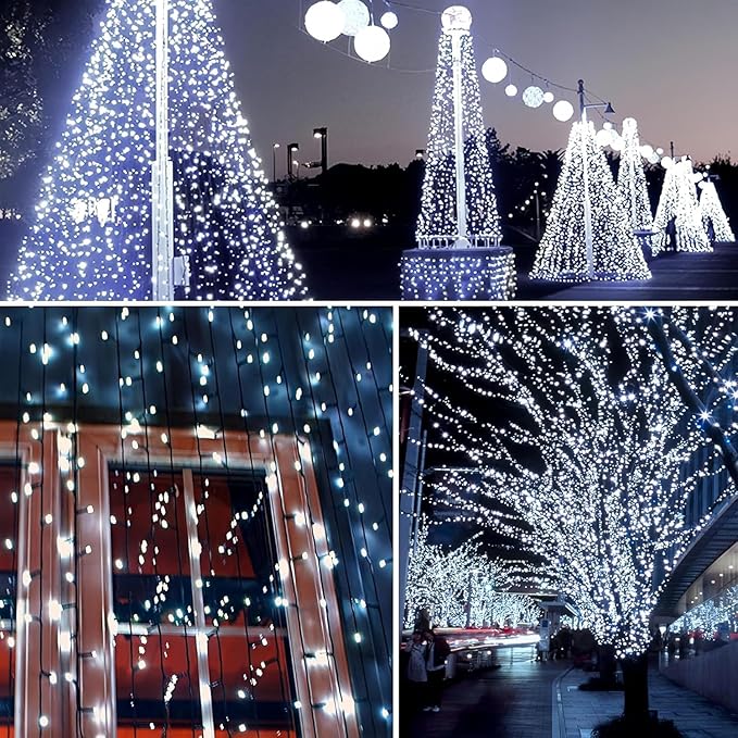 6 Pack 600 LED Solar String Lights for Outside, Solar Christmas Lights Outdoor Waterproof, Green Wire Twinkle Light with 8 Lighting Modes for Xmas Tree Wedding Party Garden Decorations (Cool White)